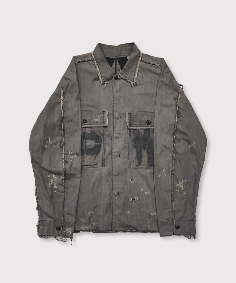 PW Slash Seam HBT Work Shirt With Damaged (FROM COAL MINE) - DUST GREY