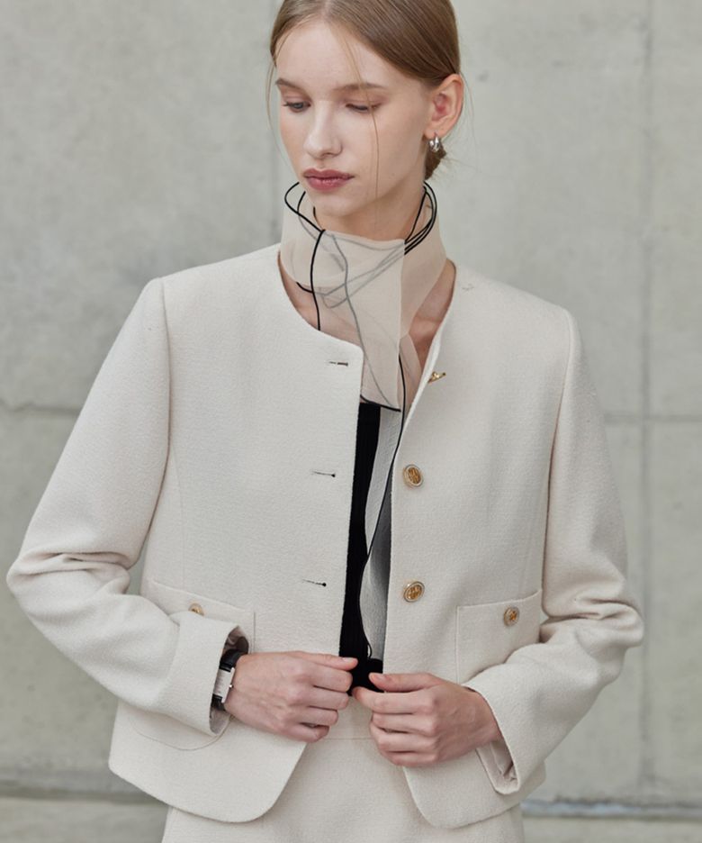 Boucle Round Tweed Jacket_Beige