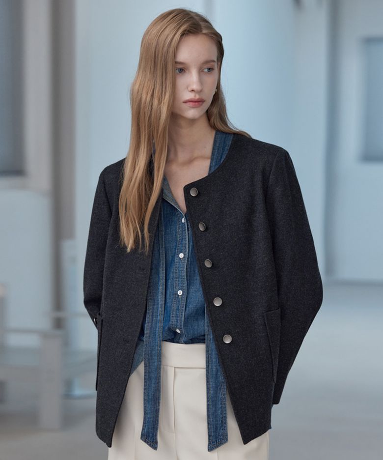 Wool Round Neck Jacket_Dark Charcoal