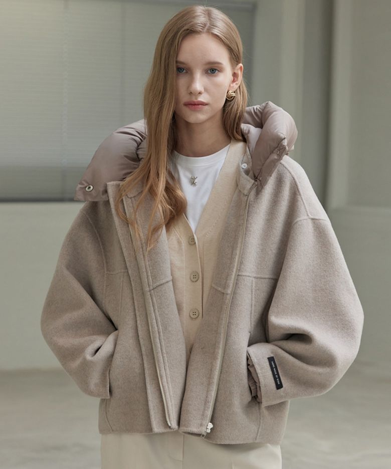 Handmade Cashmere Hooded Jacket_Light Beige