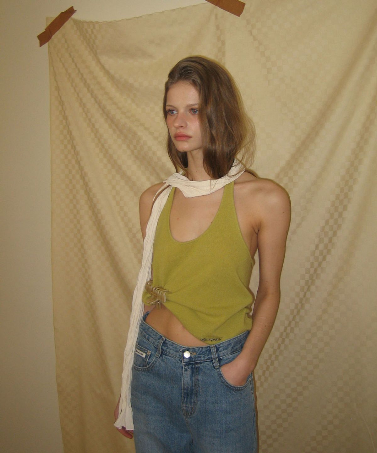 어패럴아카이브(APPAREL ARCHIVE) Hay wool halter layered sleeveless - Olive