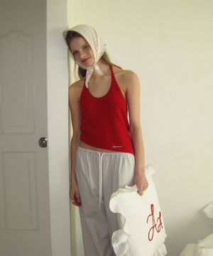 Hay wool halter layered sleeveless - Red