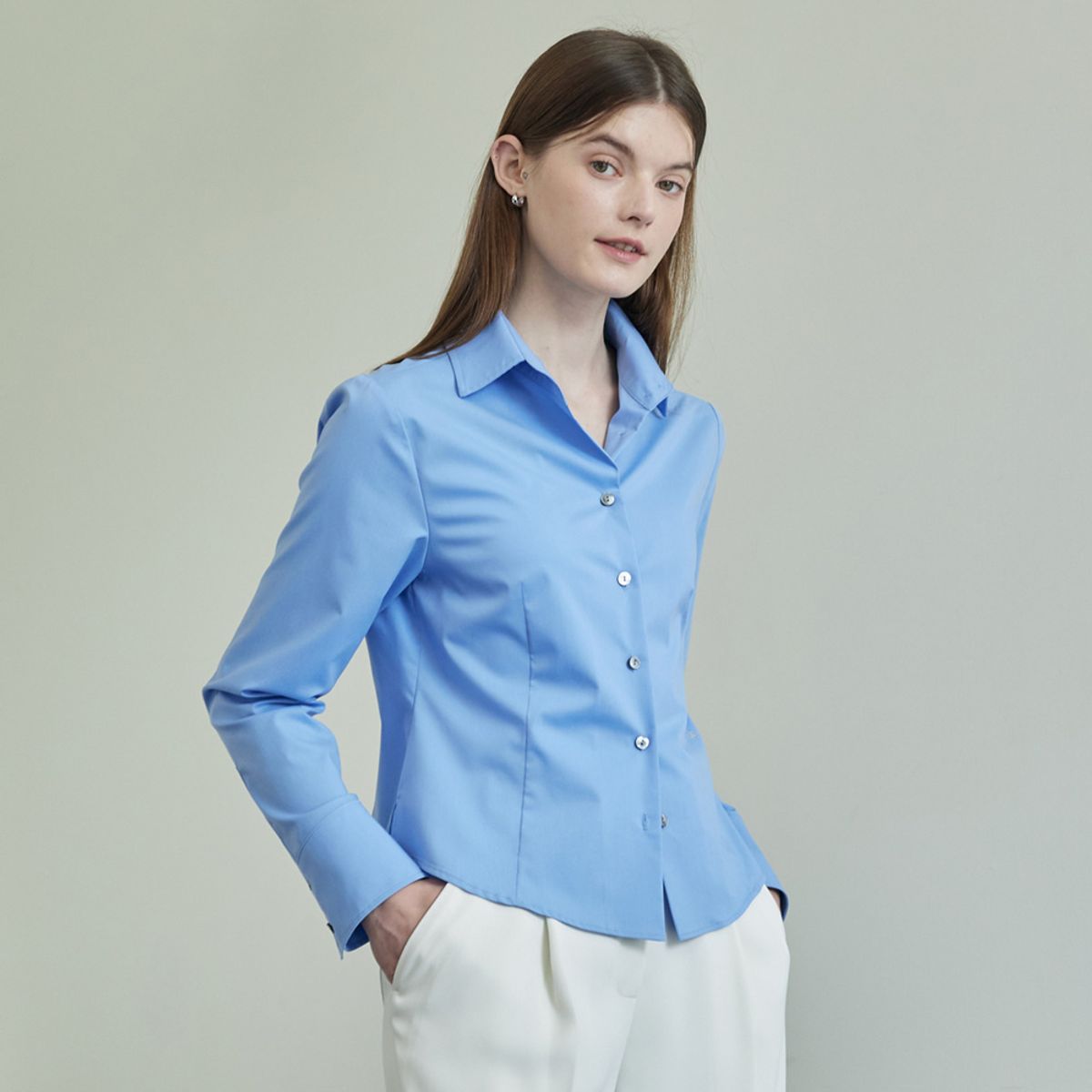 히이크(HYYK) Standard Stretch Shirts Blouse_Blue