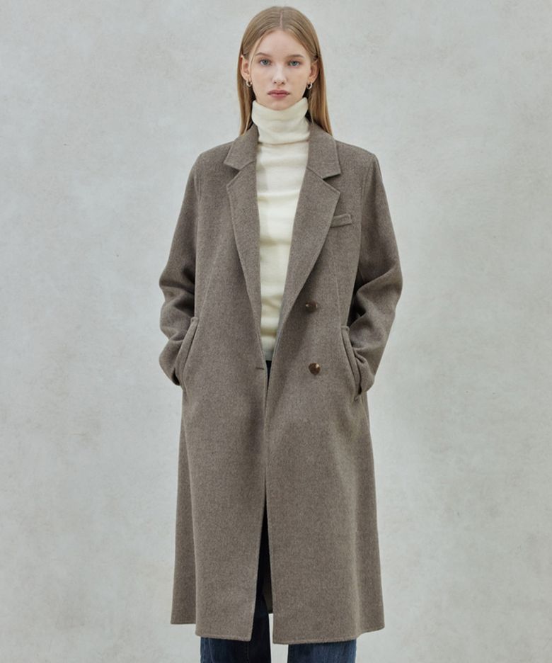 Wool Handmade Pocket Coat_Melange Brown
