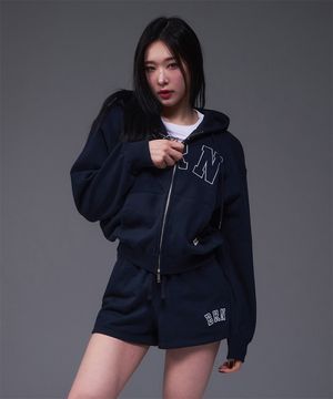 W BRN RELAX FIT HOODIE ZIP-UP [NAVY]