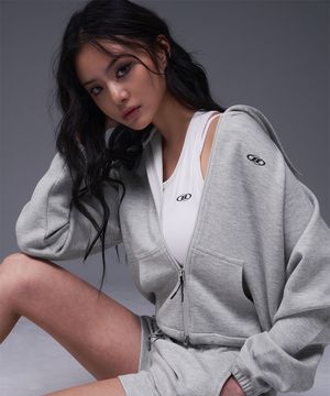 W SYMBOL B TECH HOODIE ZIP-UP [WHITE MELANGE]