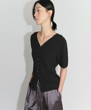 BOUCLE BUTTON KNIT CARDIGAN (CHARCOAL)