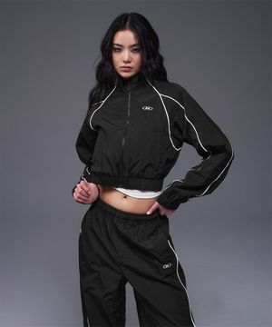 W PIPING LINE WIND SHELL JACKET [BLACK]