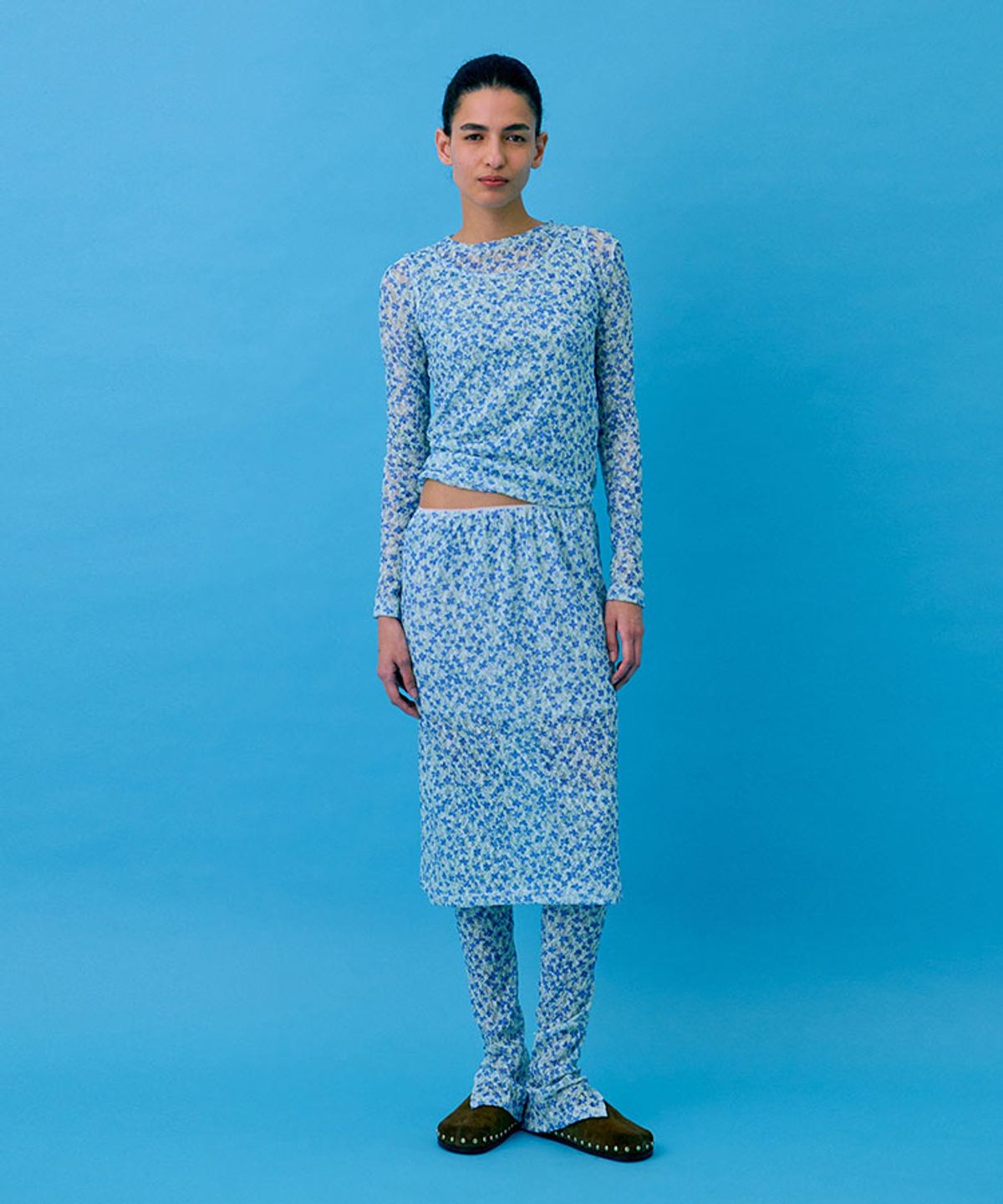 분더캄머(WNDERKAMMER) Floral Skirt_Light Blue(플로랄 스커트_라이트블루)