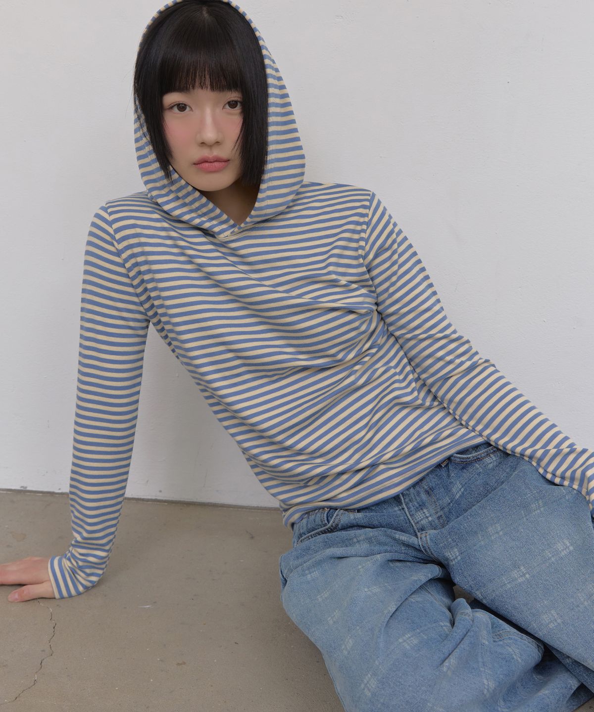 바니쉬먼트(VANISHMENT) Stripe hoodie_butter