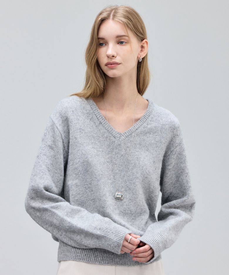 Alpaca V-neck Knit_Melange Gray