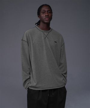 B PENDANT WAFFLE LONG SLEEVE [MELANGE CHARCOAL]