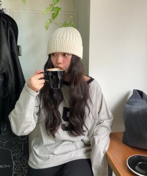 [SET] One shoulder stripe tee_ivory