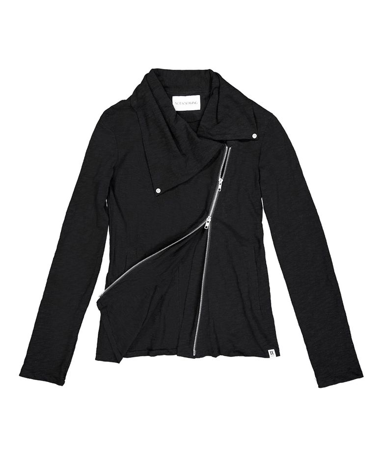 Drape Collar Zip Up (BLACK)