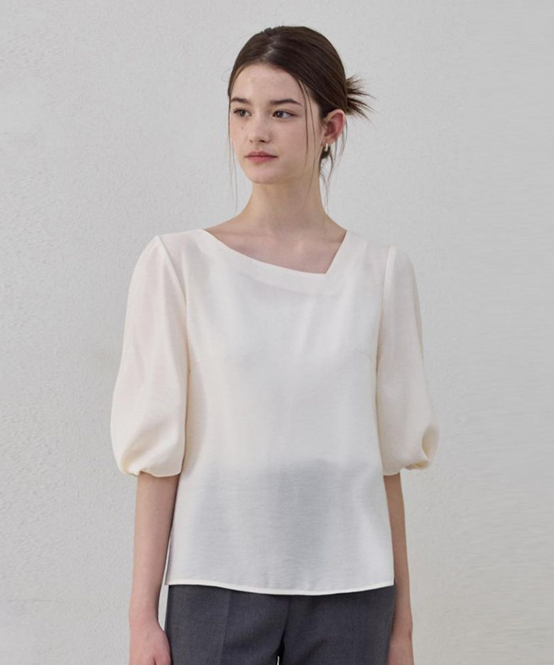 Asymmetric Rayon Blouse_Cream