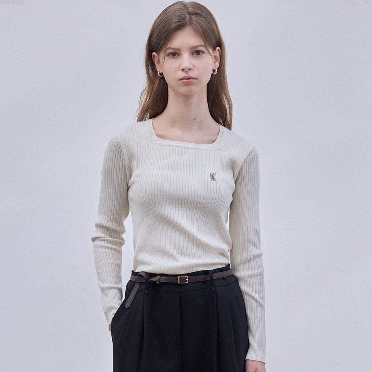 히이크(HYYK) Rib Square-Neck Knit_Ivory