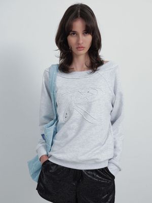 Off-shoulder Applique Sweatshirt VW6SE145_2color
