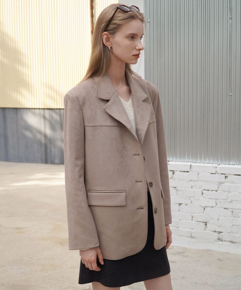 Suede Stitch Tailored Jacket_Mocha Beige