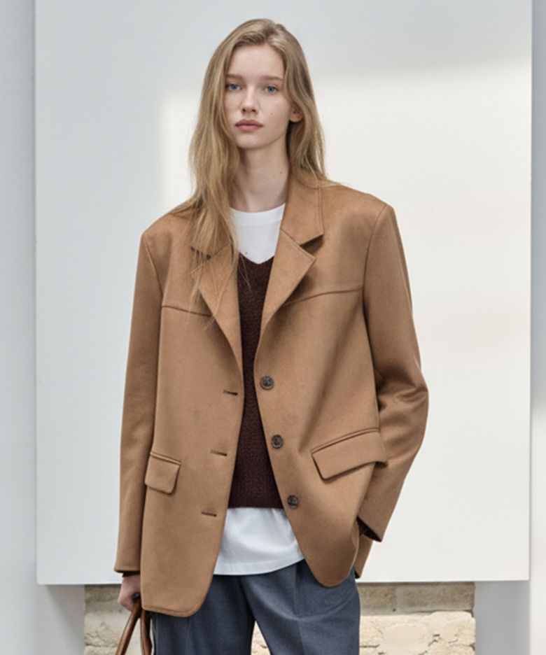 Suede Stitch Tailored Jacket_Camel