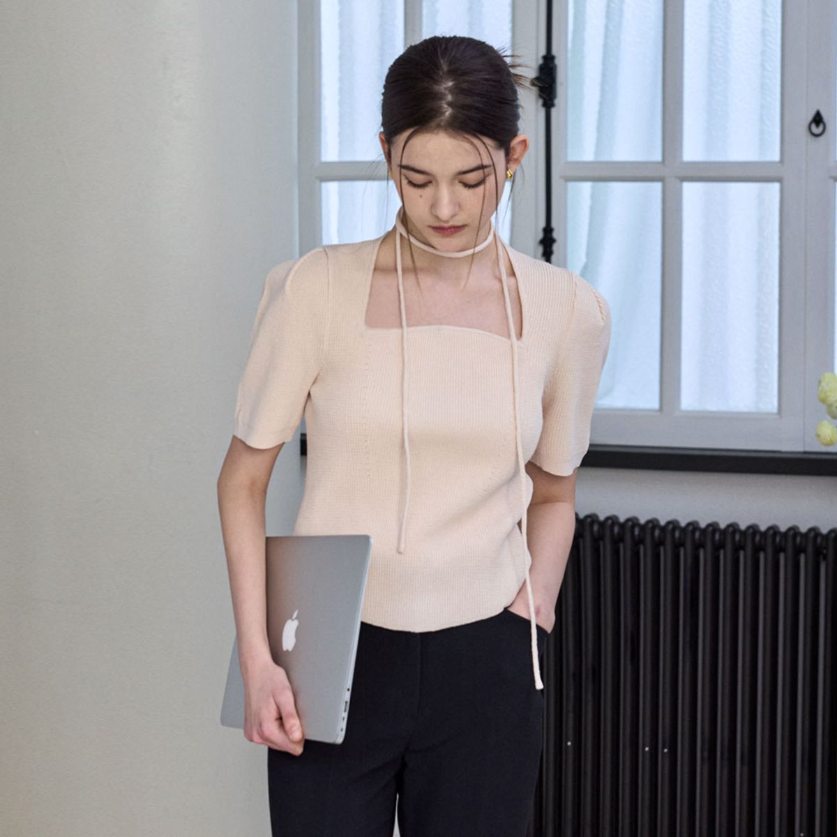 히이크(HYYK) Edge Square String Knit_Cream