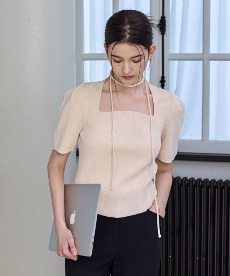 Edge Square String Knit_Cream