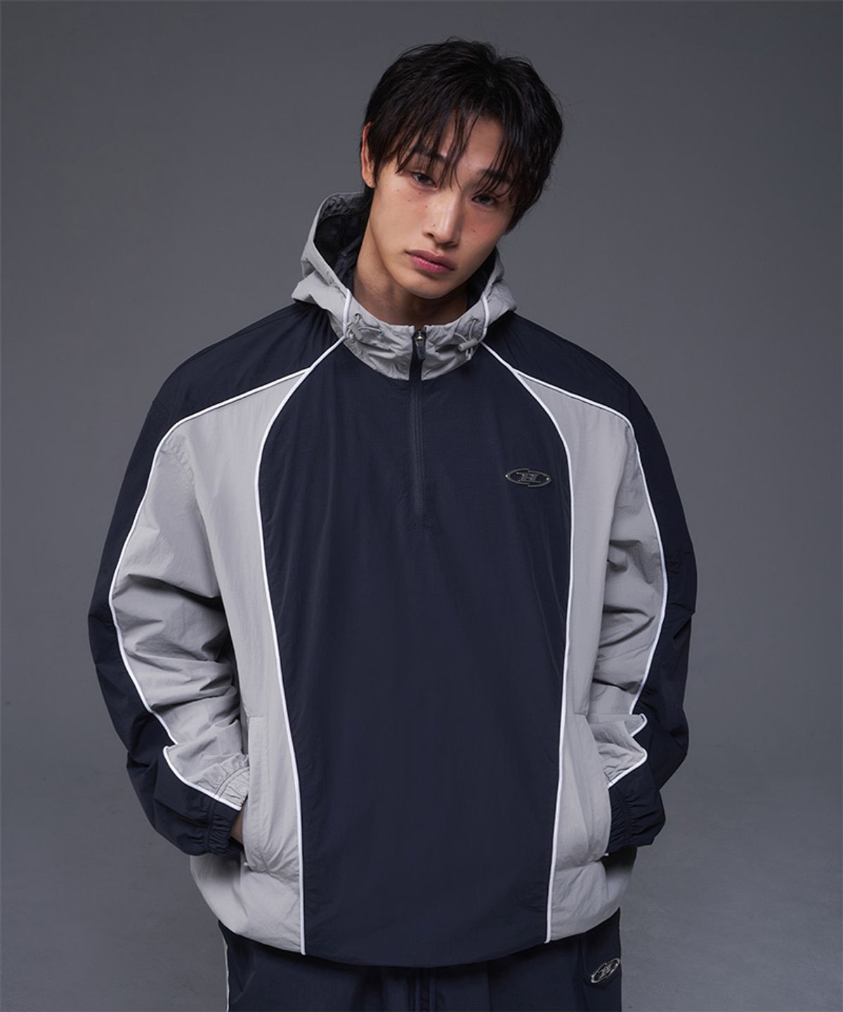 본투윈(BORN TO WIN) NYLON BLOCK ANORAK JACKET [NAVY]