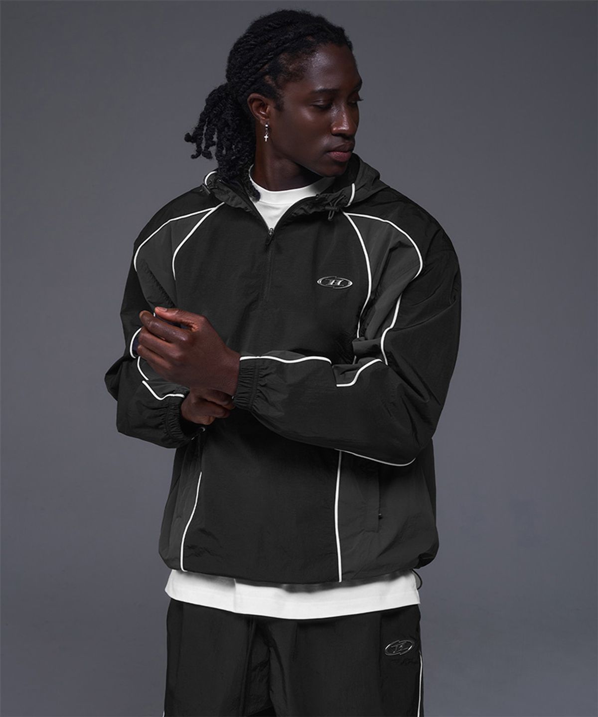 본투윈(BORN TO WIN) NYLON BLOCK ANORAK JACKET [BLACK]