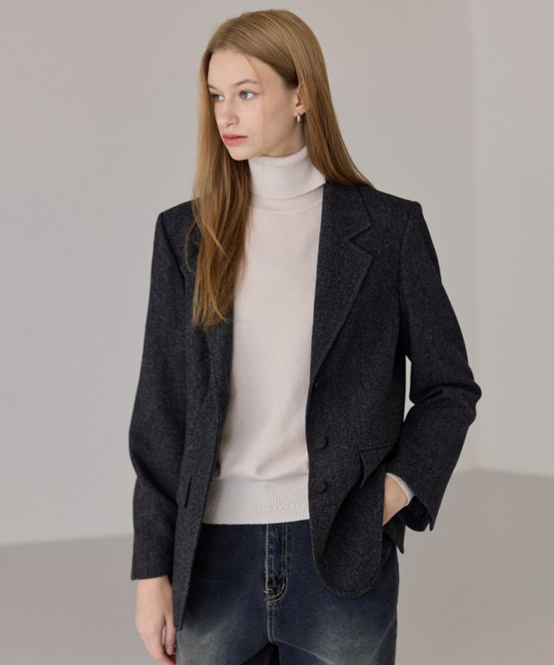 Wool Minimal Tailored Jacket_Deep Gray