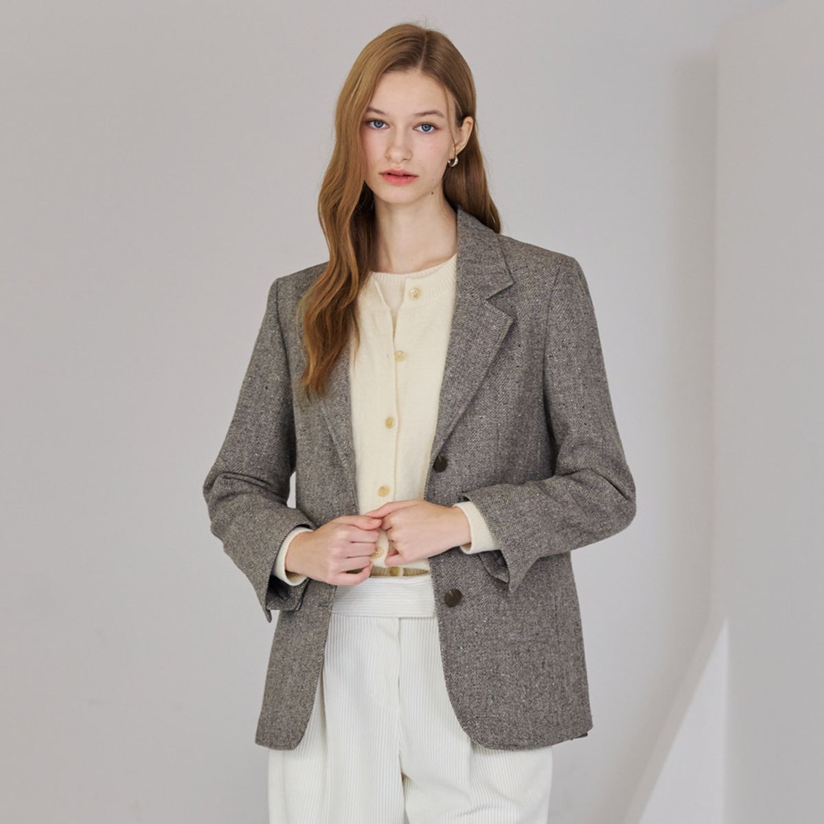 히이크(HYYK) Wool Minimal Tailored Jacket_Melange Gray