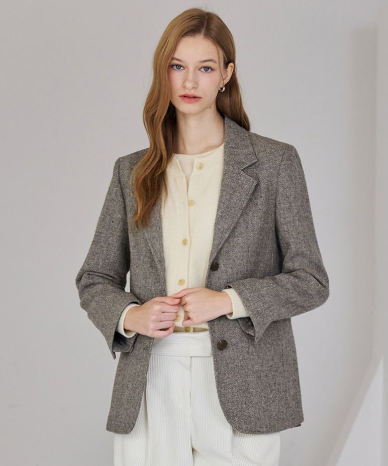 Wool Minimal Tailored Jacket_Melange Gray