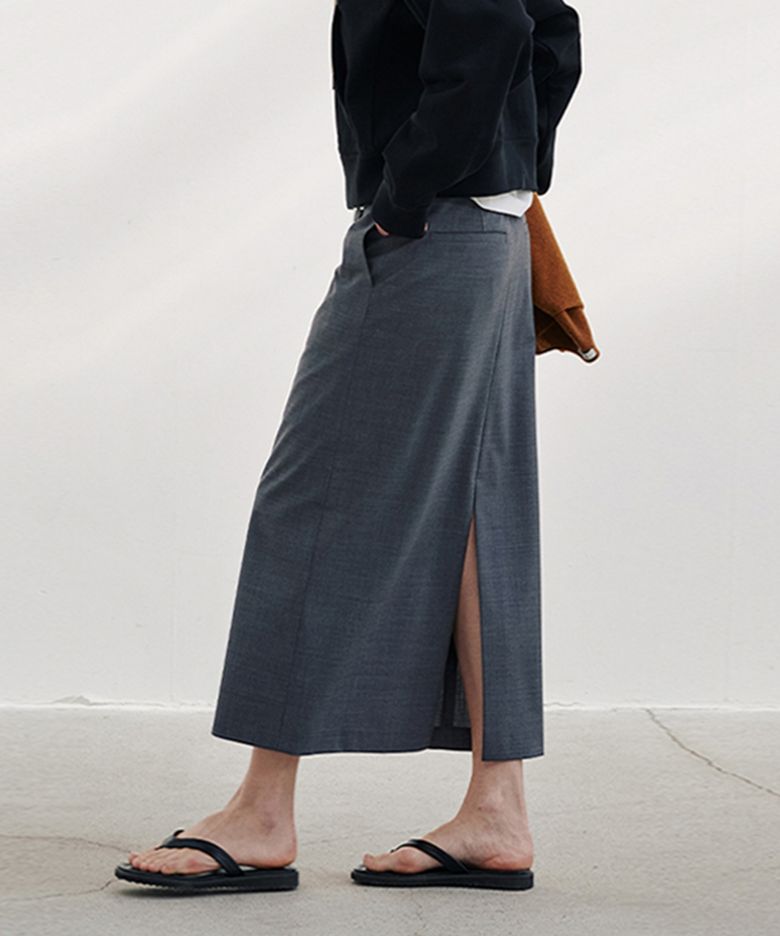 Summer Wool Maxi Skirt_Melange Charcoal
