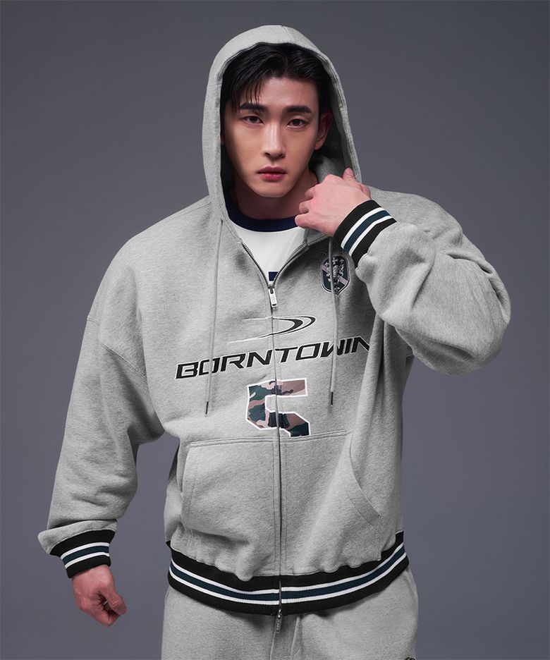 NUMBER 5 RUGBY HOODIE ZIP-UP [MELANGE GREY]