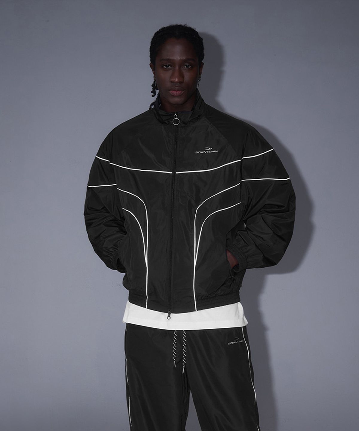 본투윈(BORN TO WIN) WOVEN PIPING TRACK JACKET [BLACK]