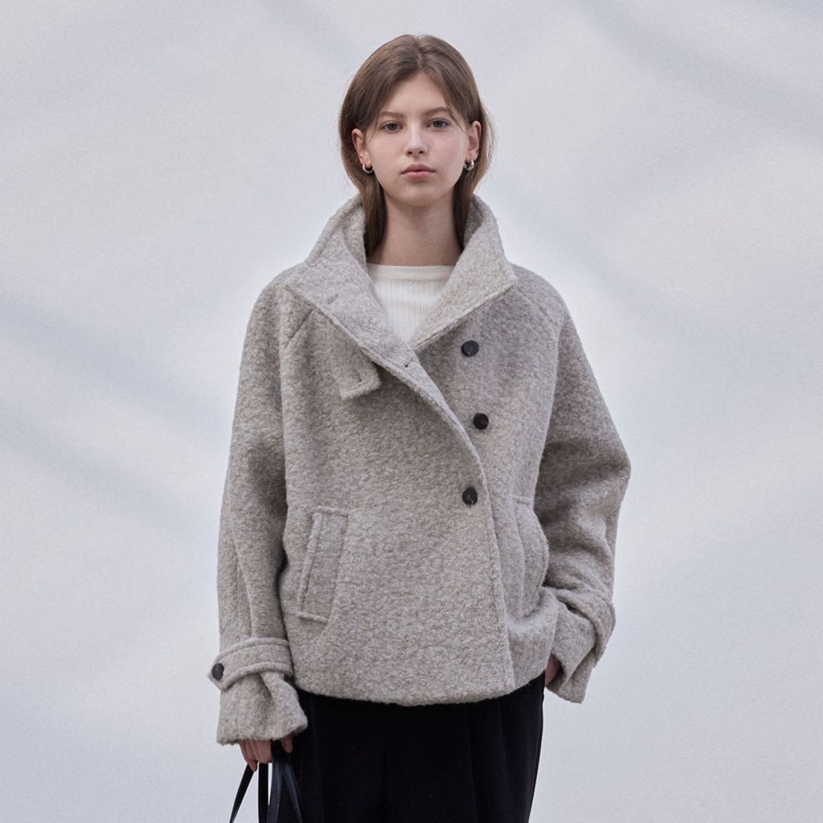 히이크(HYYK) Boucle High-Neck Jacket_Melange Olive