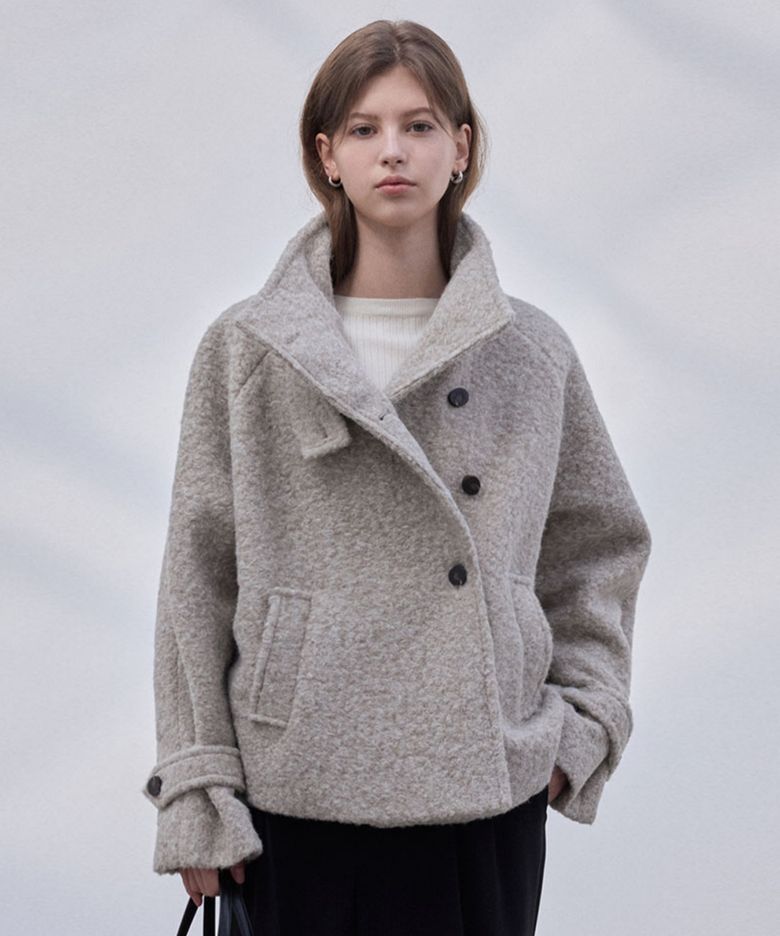 Boucle High-Neck Jacket_Melange Olive