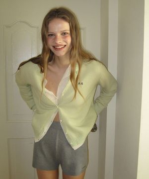 Crayon wool round cardigan - Mint