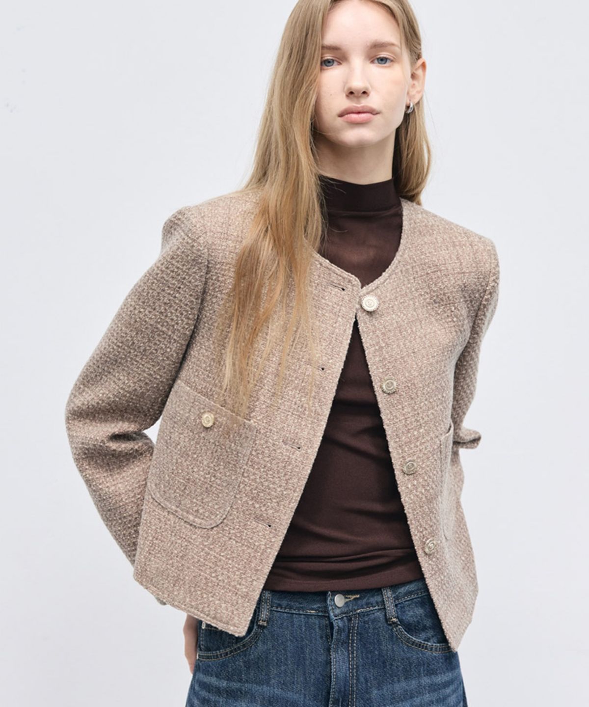 히이크(HYYK) Wool Monotone Tweed Jacket_Mocah Beige