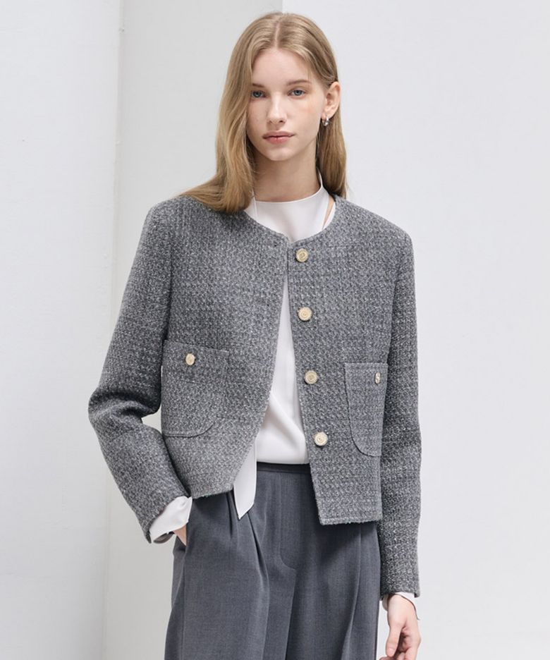 Wool Monotone Tweed Jacket_Melange Gray