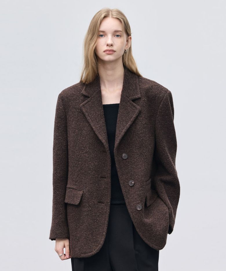 Wool Boucle Tailored Jacket_Choco Brown