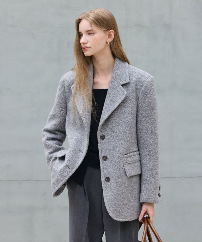 Wool Boucle Tailored Jacket_Gray
