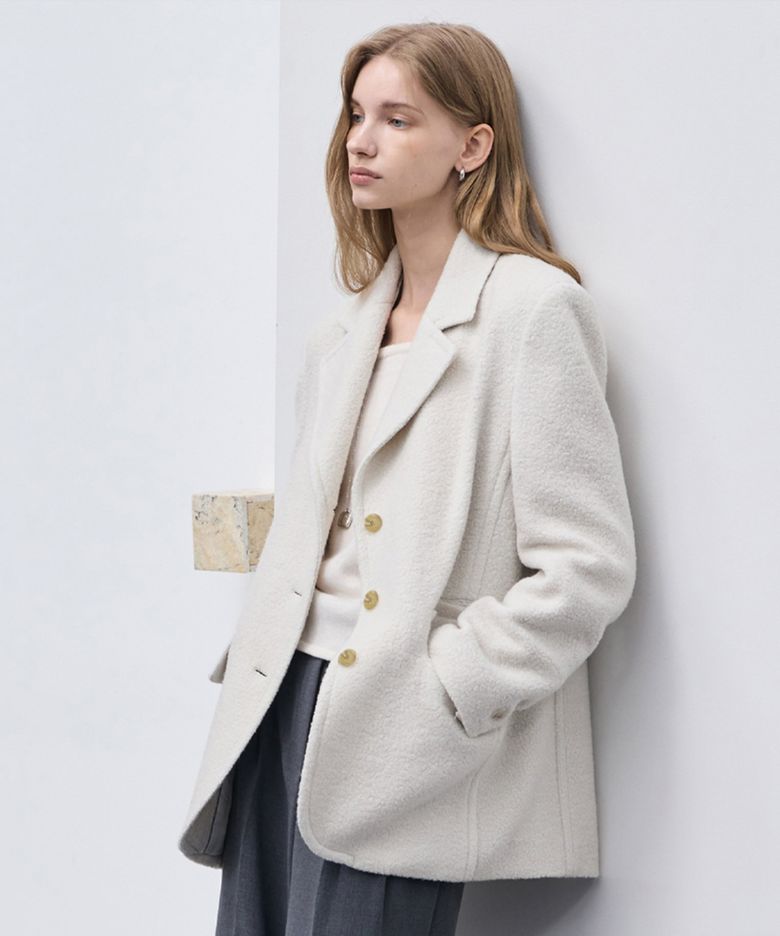 Wool Boucle Tailored Jacket_Cream Beige