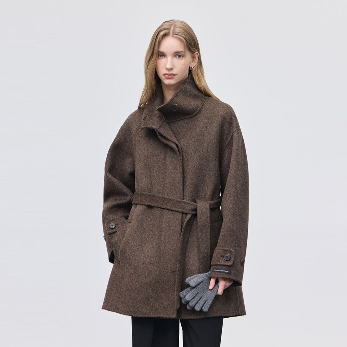 히이크(HYYK) Camel Wool Handmade Half Coat_Oak Brown