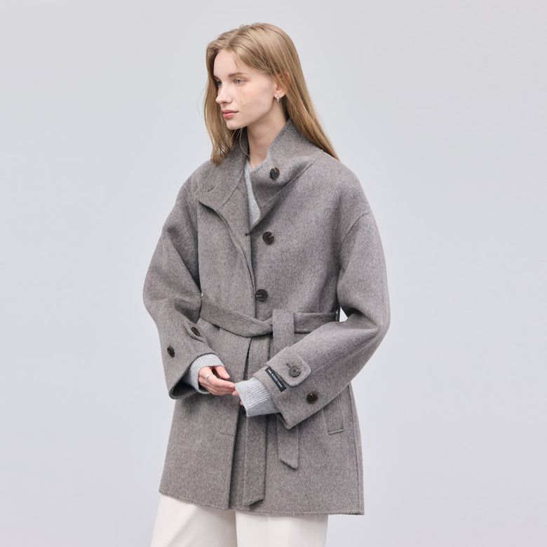 Camel Wool Handmade Half Coat_Brown Gray