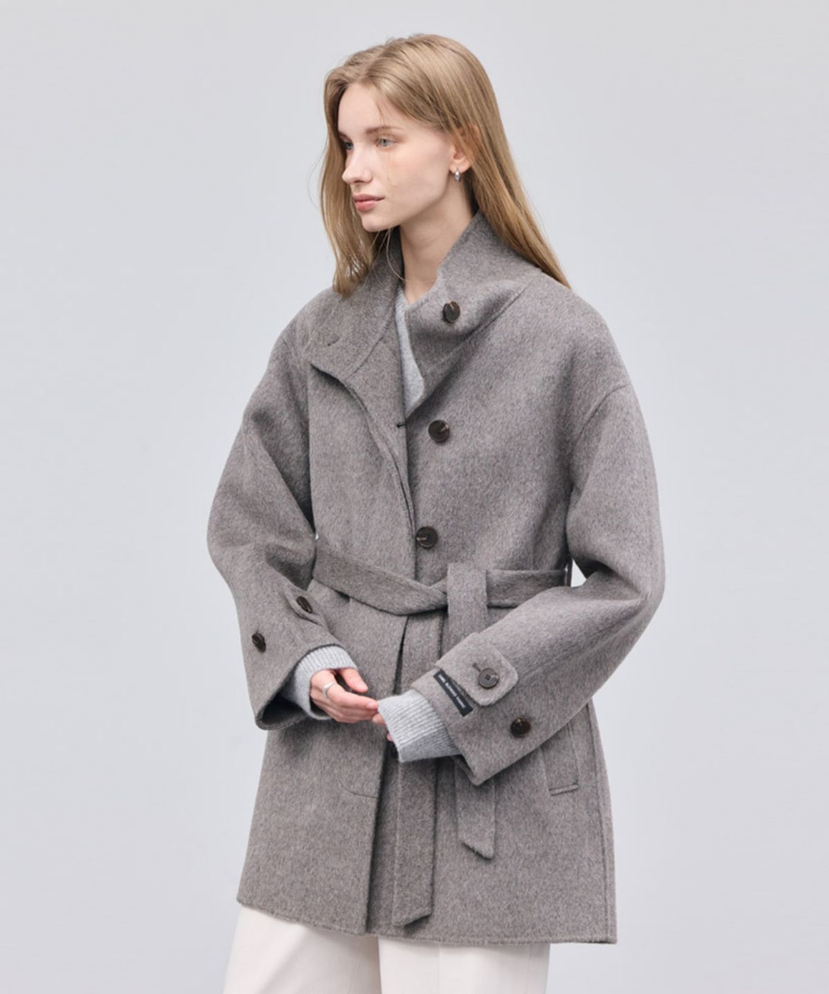 히이크(HYYK) Camel Wool Handmade Half Coat_Brown Gray