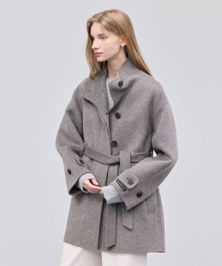 Camel Wool Handmade Half Coat_Brown Gray