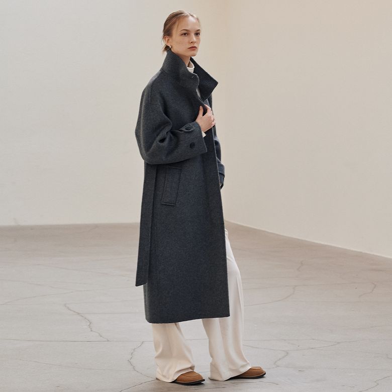 Camel Wool Handmade Long Coat_Deep Charcoal