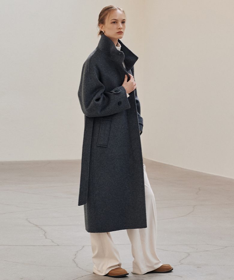 Camel Wool Handmade Long Coat_Deep Charcoal