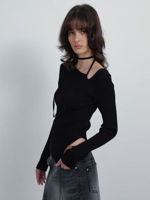 Unbalance Strap Ribbed Knit Top VK6SP253_2color