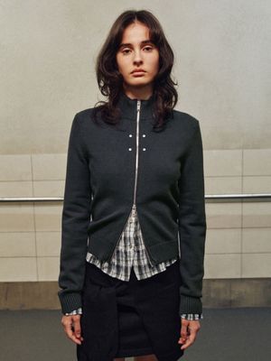 Rivet Detail Zip-up Knit VK6SD254_2color