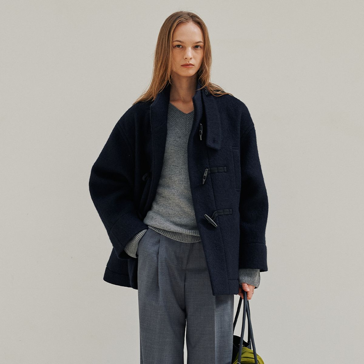히이크(HYYK) Alpaca Toggle Half Coat_Navy
